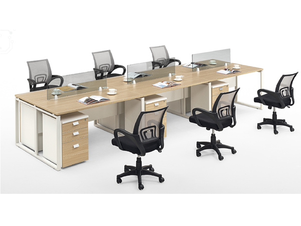 person wooden desk office partitions cubicle OP-6585