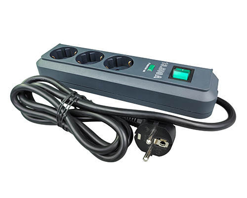 3-Gang EU Schuko Power Strip Surge Protected Extension Socket